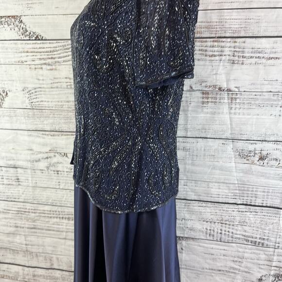 Stenay Dress size 14 Midnight Blue Satin Beaded Evening Wedding Formal Modest - Picture 16 of 16